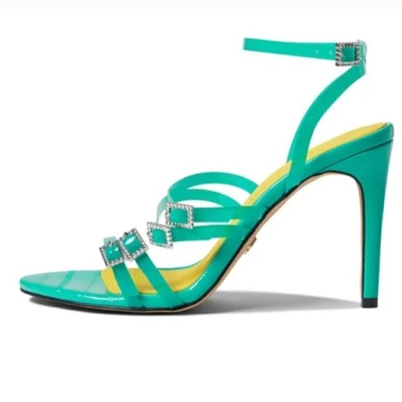 Kurt Geiger Pierra Vinyl Sandal Green Strappy‎ Crystal Buckle EU 38.5 US 7.5 - Picture 3 of 7